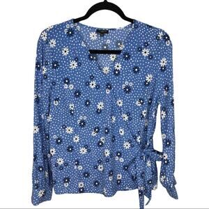 Talbots Womens Poet Sleeve Wrap Top floral and dots